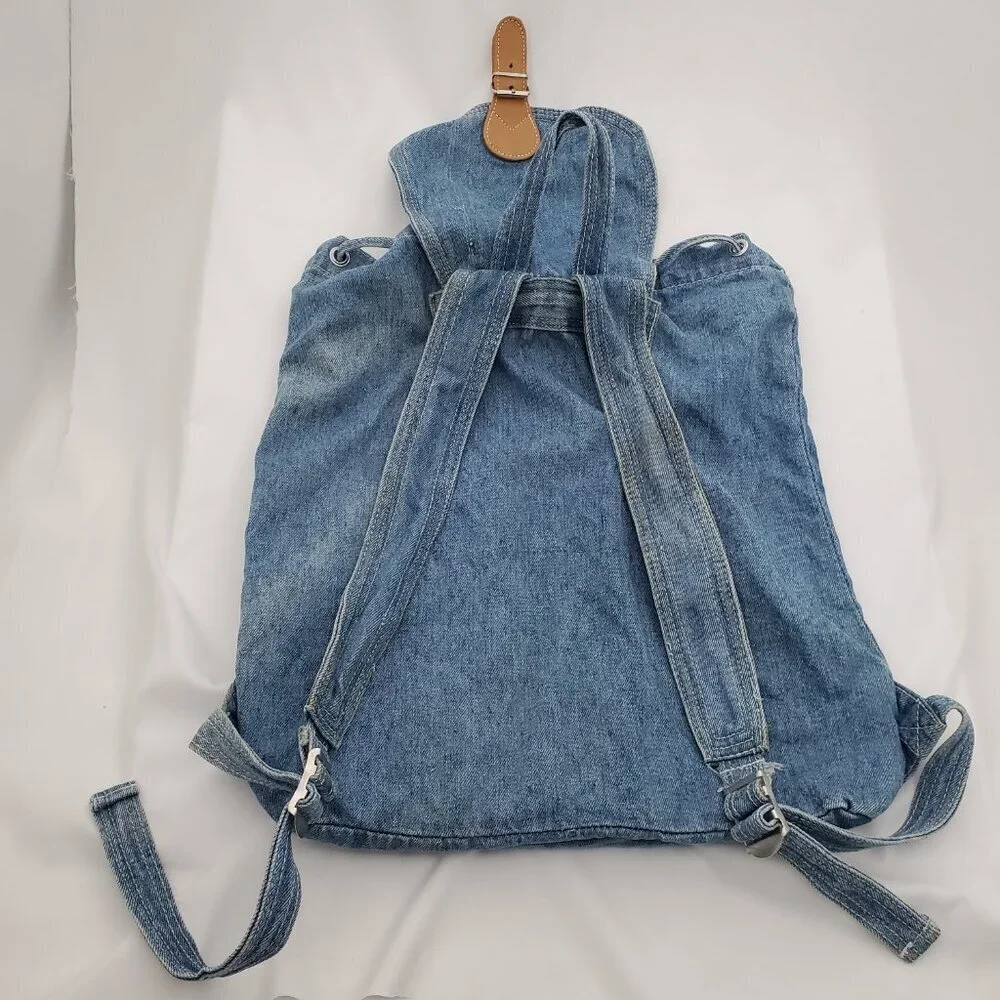 💥 VINTAGE Pacific Denim Co. Drawstring Backpack - 80s/90s Light Wash Rucksack